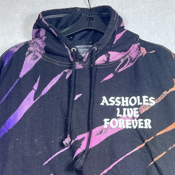 A**holes Live Forever Sweater Mens Large Black Multicolored Print Hoodie Casual - Picture 2 of 11